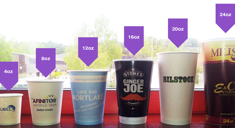 What are the capacities and sizes of custom disposable paper cups